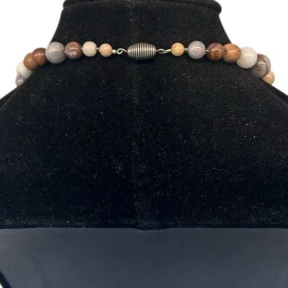 Gorgeous 25” Bead Necklace Jewelry Earth Tone Round Graduated Natural Stone - Picture 4 of 8